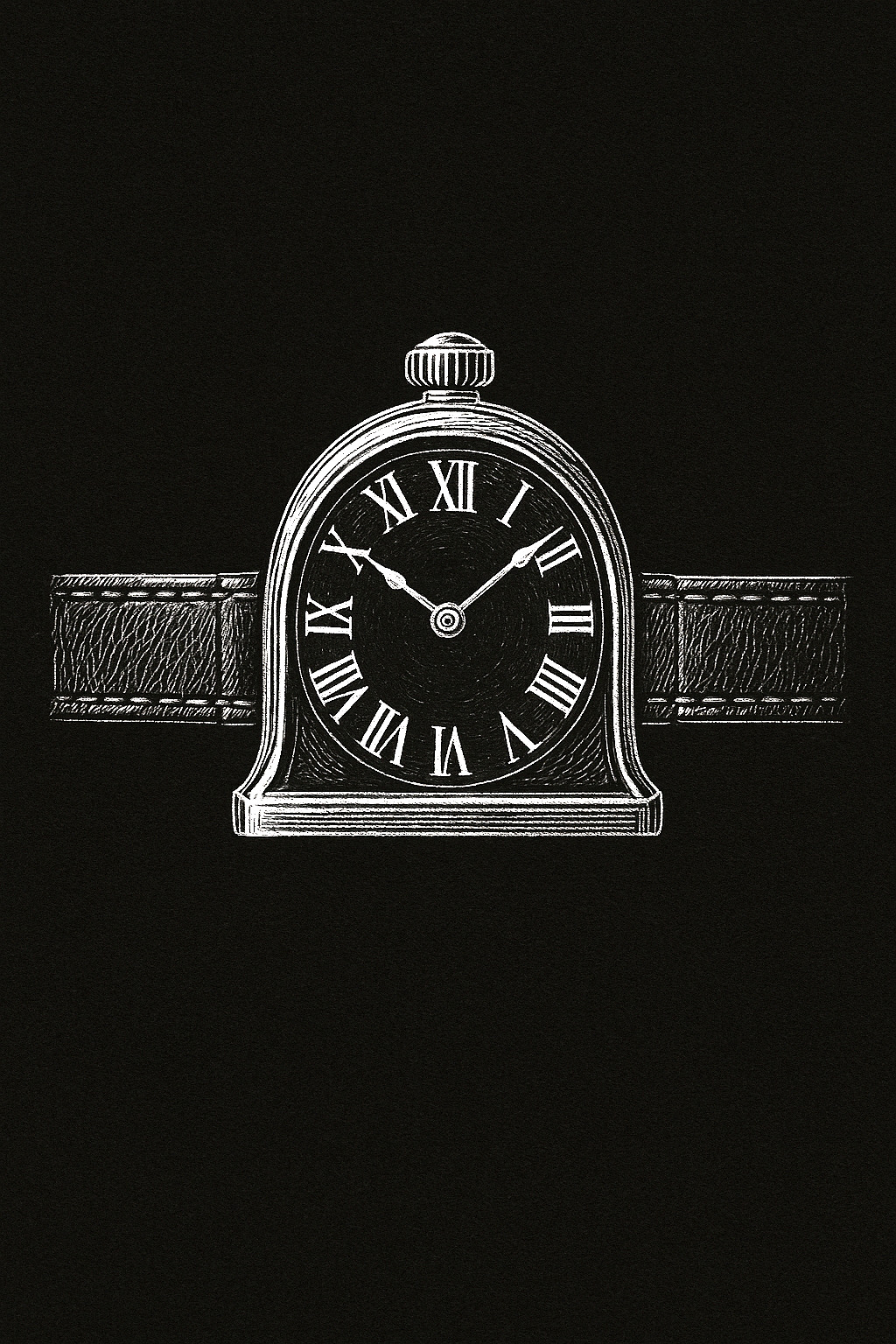 Hand-drawn illustration of the Cartier Cloche wristwatch with its bell-shaped case and horizontal strap