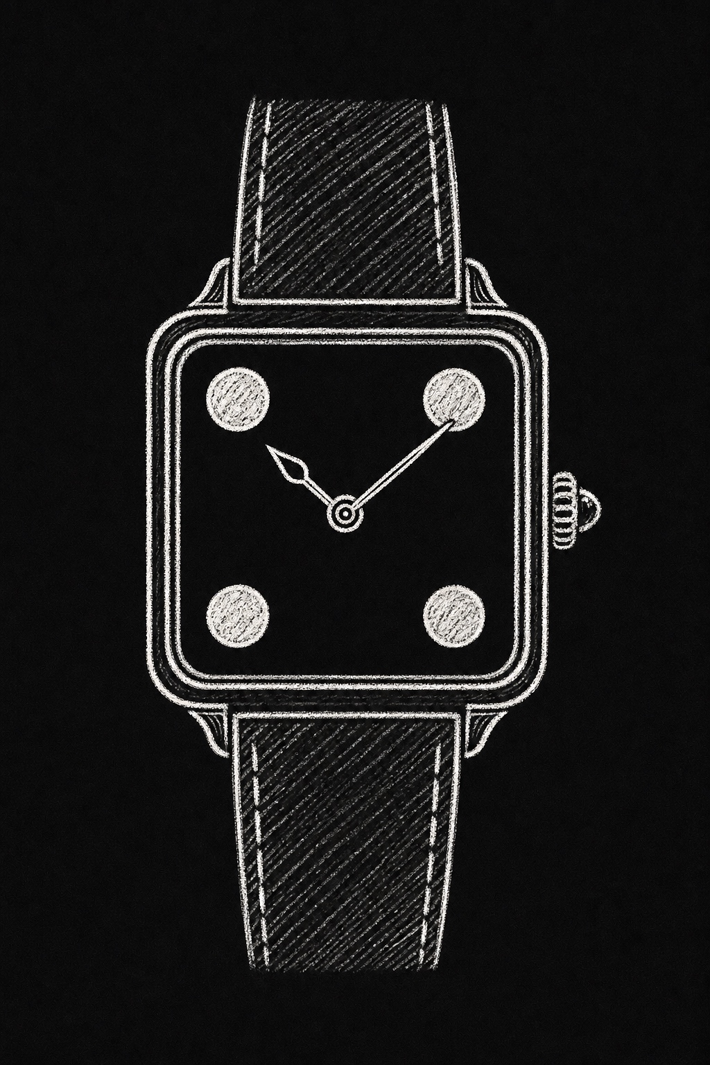 Blueprint illustration of Cartier dice watch