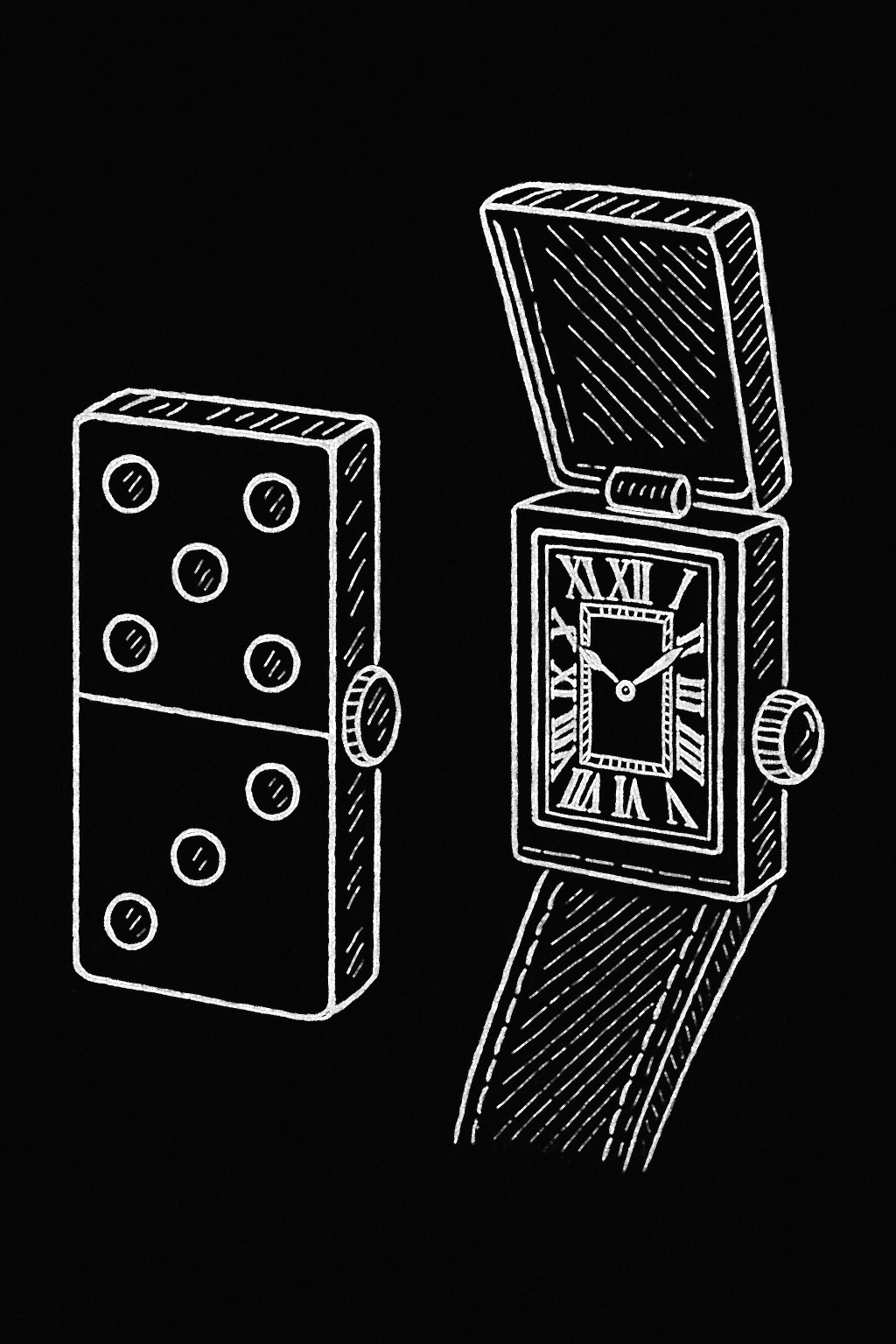 Blueprint illustration of Cartier domino watch