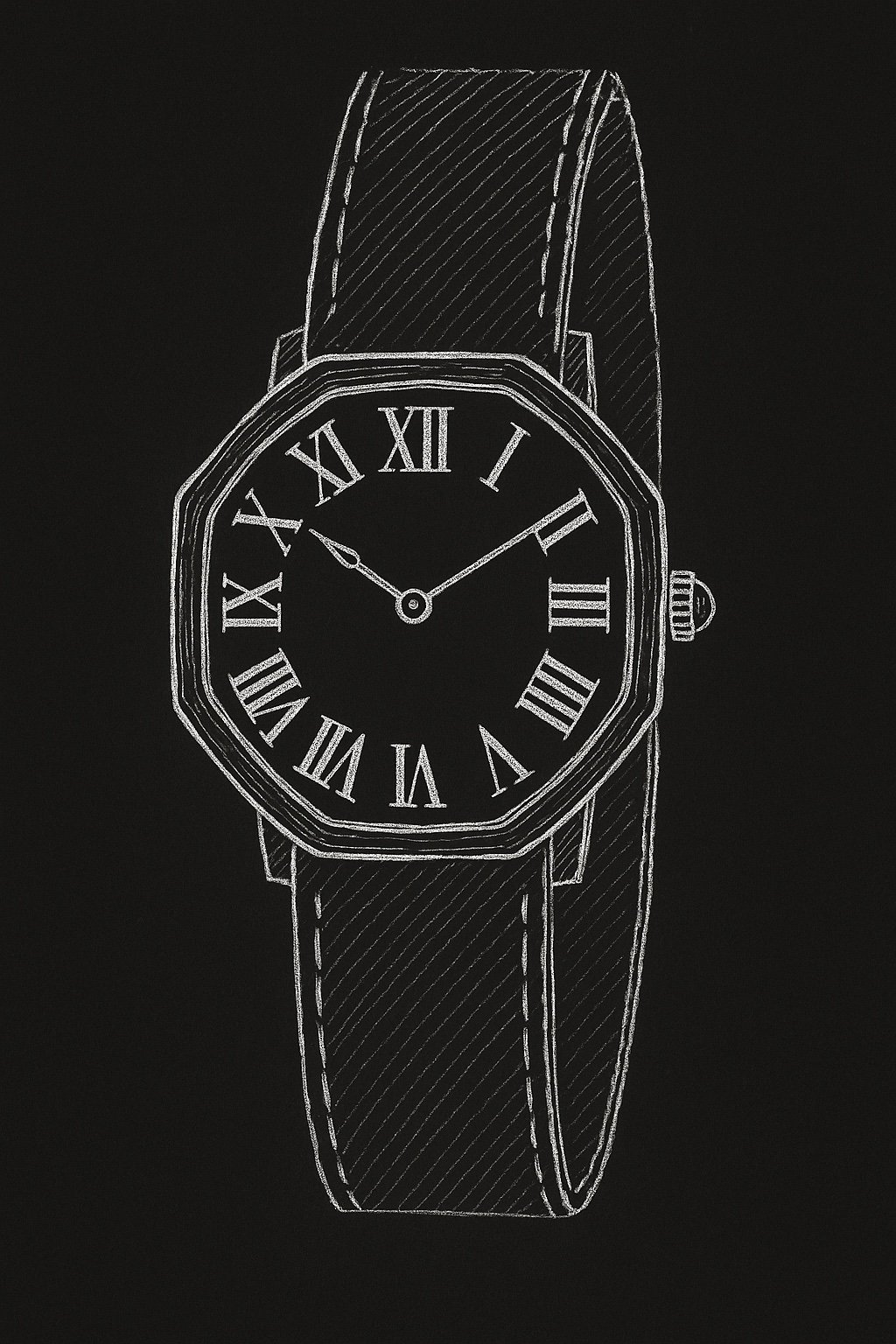 Blueprint illustration of Cartier octagonal allongee