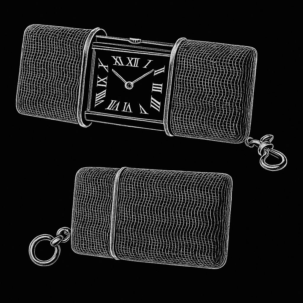 Blueprint illustration of Cartier purse watch
