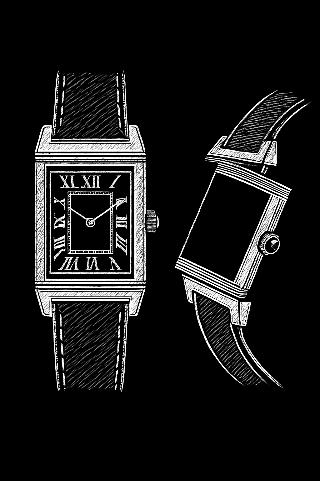 Blueprint illustration of Cartier reverso