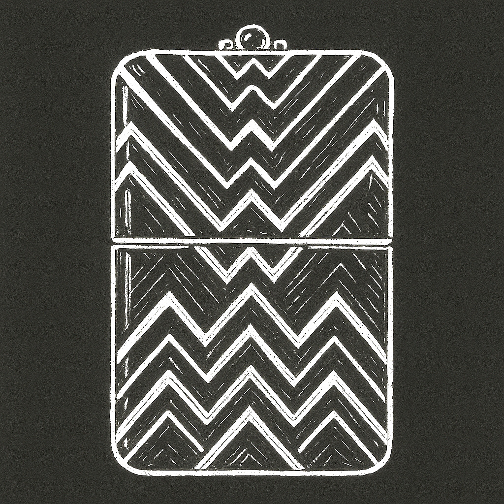 Illustration of a Cartier Art Deco vanity case with geometric enamel decoration