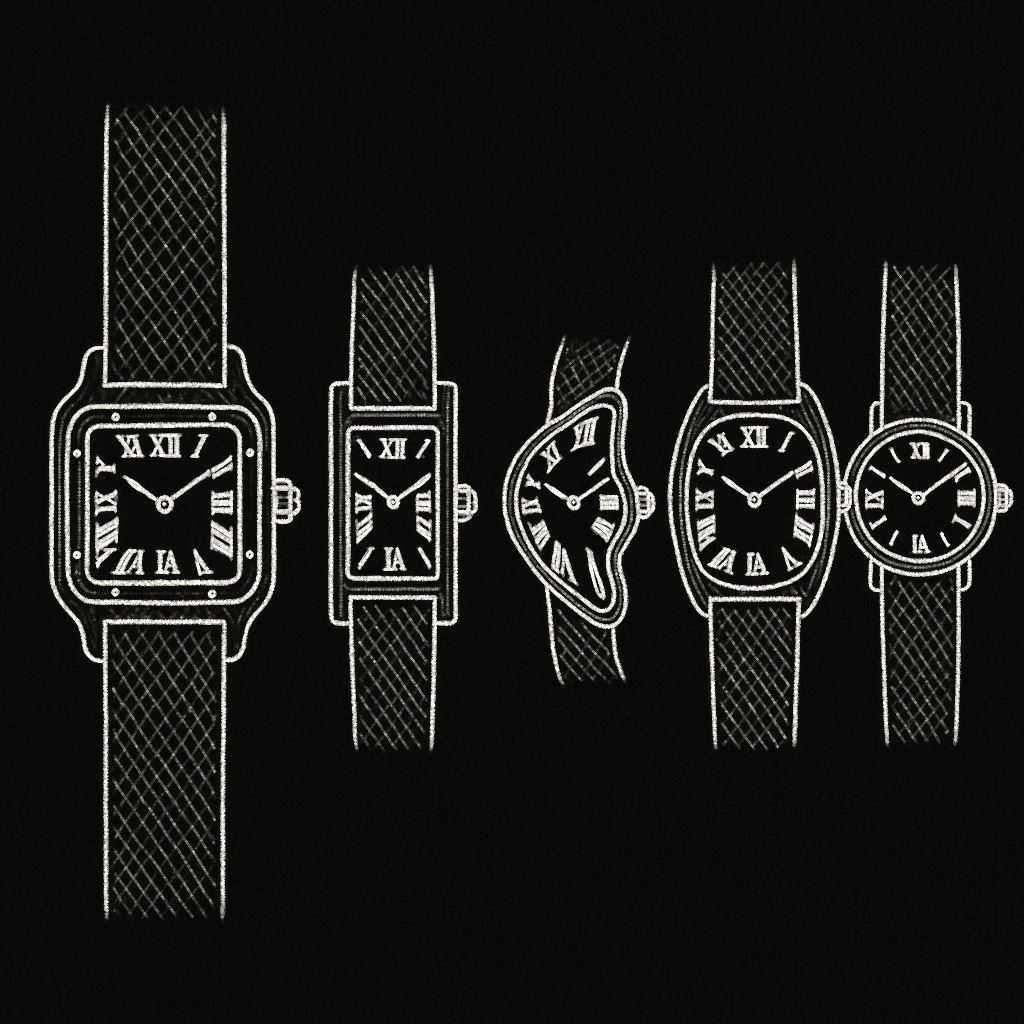 Blueprint illustration of Cartier watches