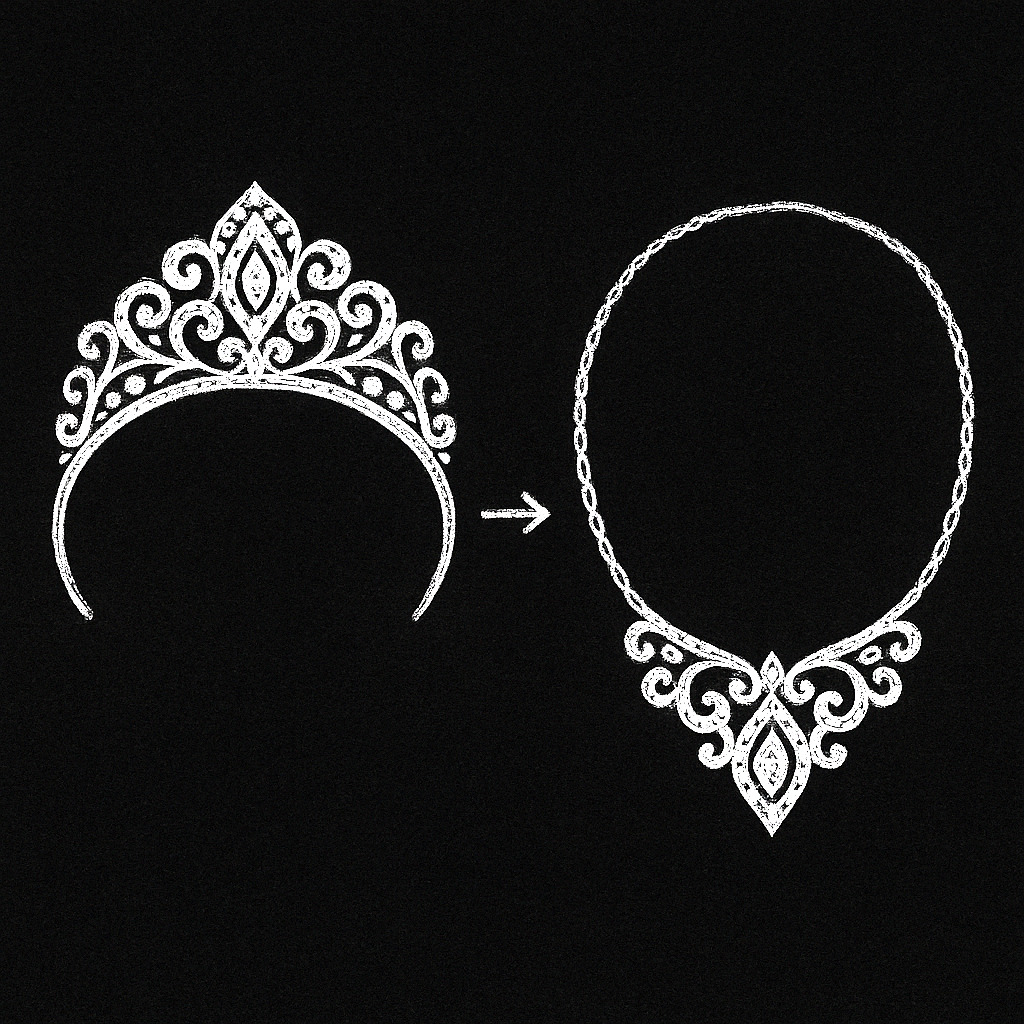 Illustration showing Cartier convertible jewellery: a tiara that transforms into a necklace