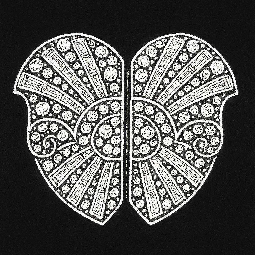 Illustration of a Cartier Double Clip Brooch: two symmetrical halves forming a geometric Art Deco design
