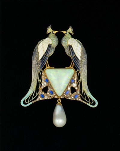 Gold and platinum pendant with plique-à-jour enamel, René Lalique, Paris, c.1901