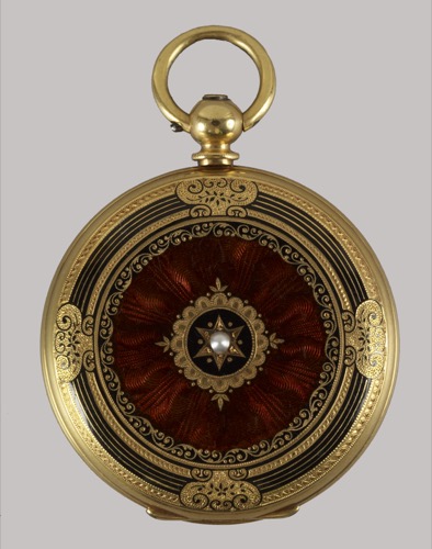 Translucent enamel over guilloché engraving on a pocket watch back, c.1900