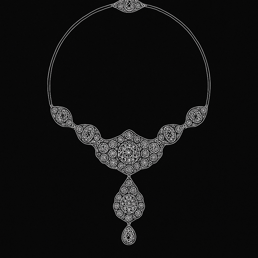Hyderabad Necklace by Cartier — technical blueprint illustration