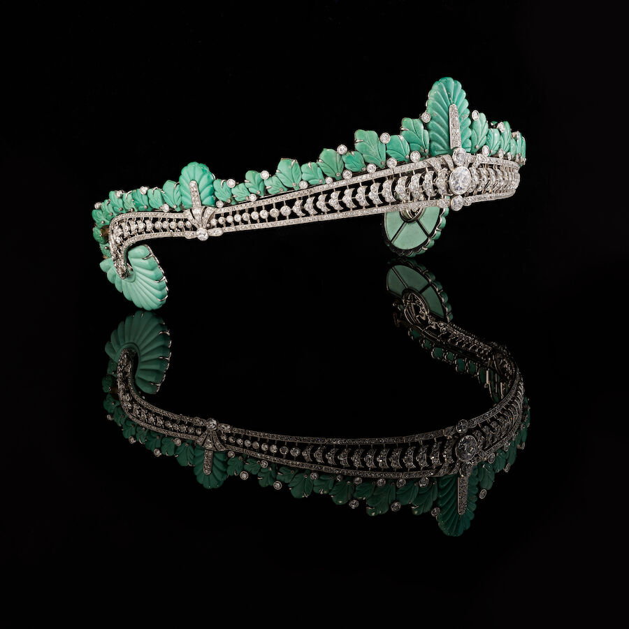 Nancy Astor Tiara, adapted by Cartier London, diamonds and turquoise, photographed for Bonhams 2025 sale