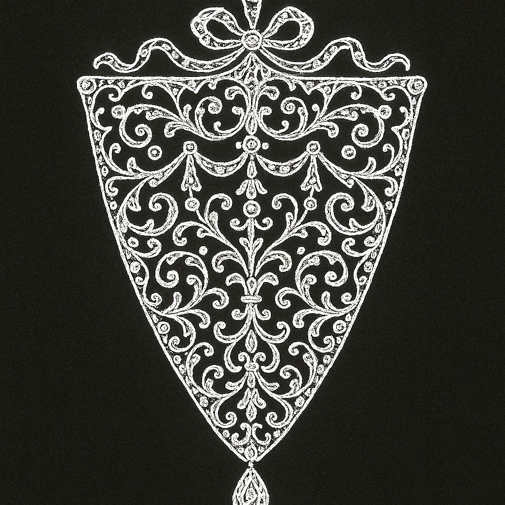 Illustration of a Cartier Belle Époque stomacher: a large openwork diamond bodice ornament