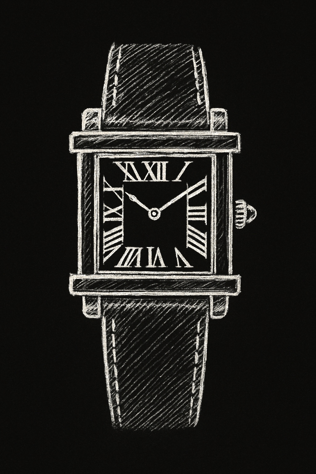 Line illustration of the Tank Chinoise wristwatch with raised corner posts