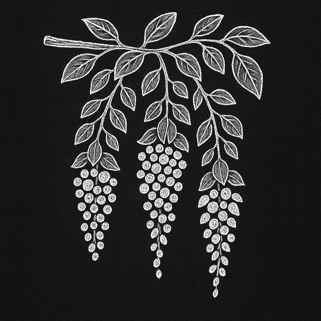 Illustration of a Cartier Wisteria Brooch with cascading flower clusters